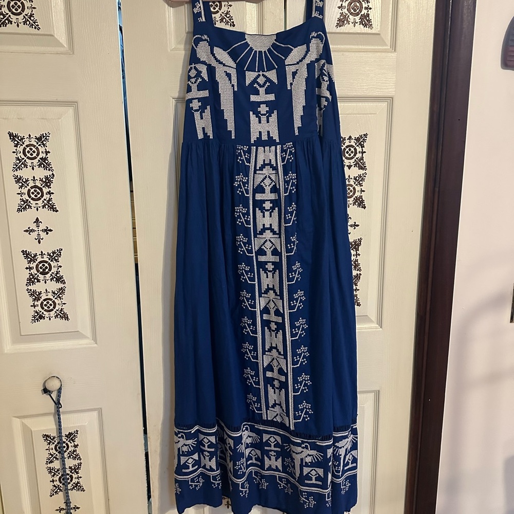 Farm Rio Blue Macaw Embroidered Backless Midi Dress NWT– Size XL - Picture 5 of 11